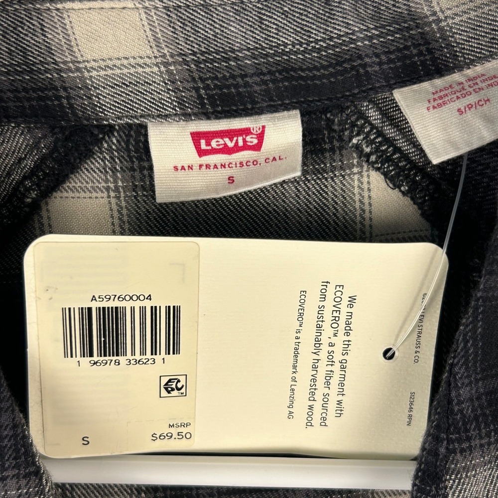 Levis Womens Black White Plaid Flannel Shirt Cotton Viscose S A5976-0004 - Picture 3 of 10